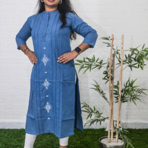 Denim embroidery kurti