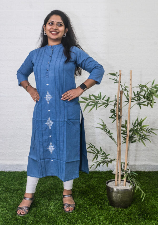 Denim embroidery kurti